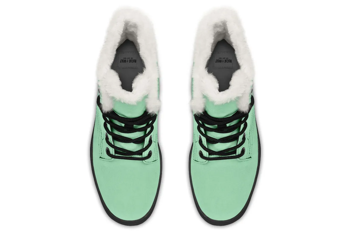 Mint Green Winter Boots - Warm Micro-Suede Doc-Style Boots Lined with Vegan Wool