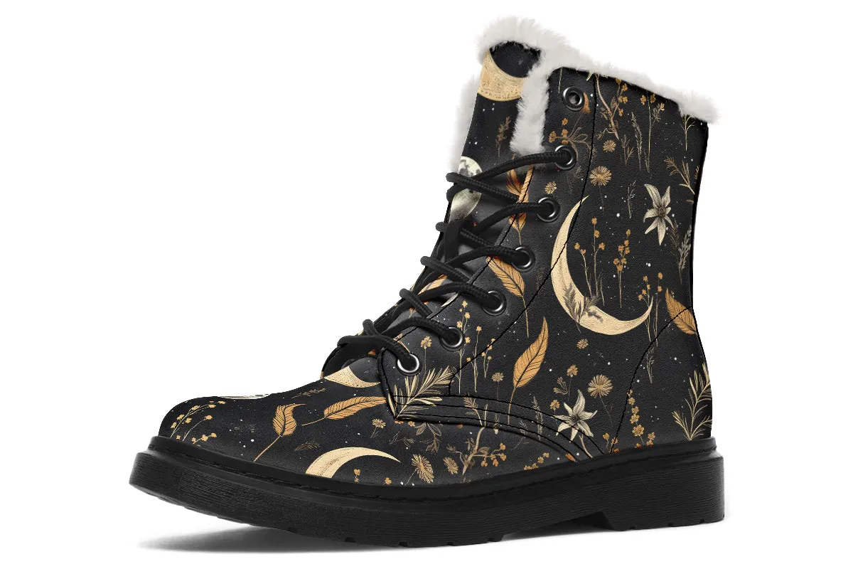 Moonlit Botanica Winter Boots - Warm Micro-Suede Doc-Style Boots Lined with Vegan Wool