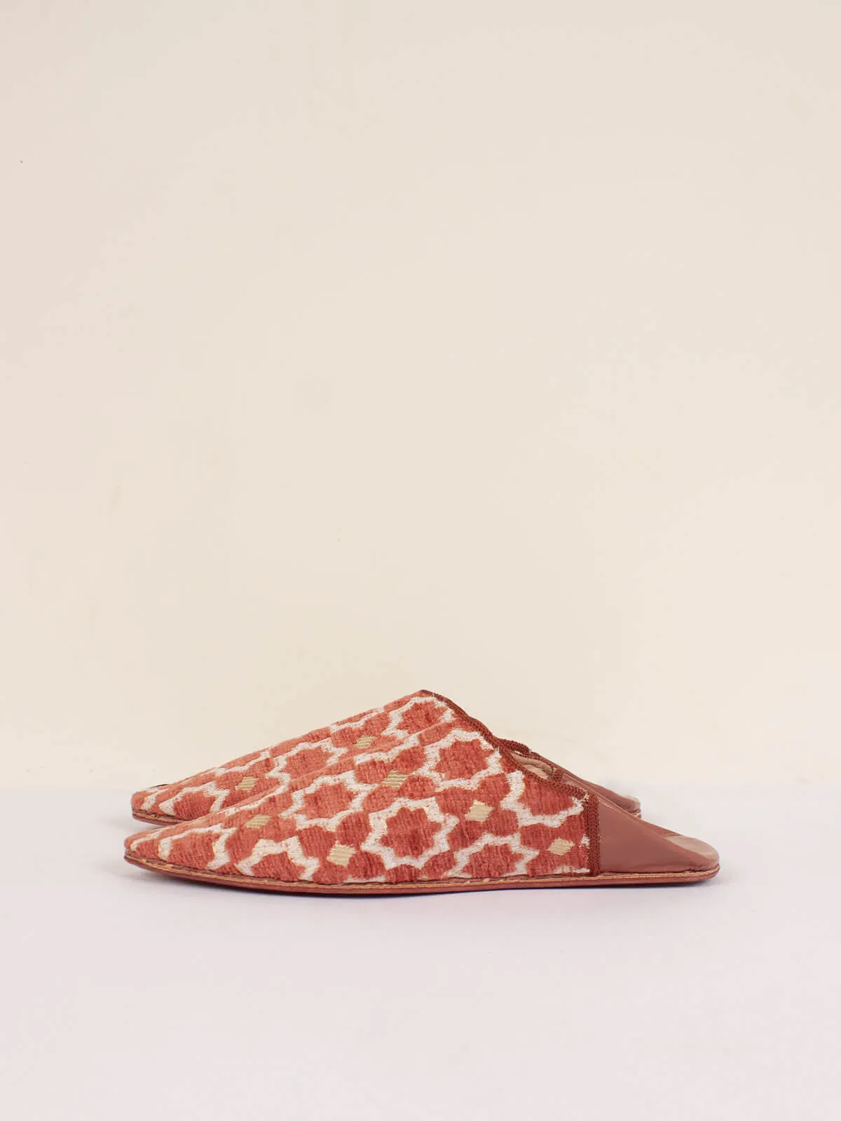 Moroccan Star Brocade Pointed Babouche Slippers, Terracotta