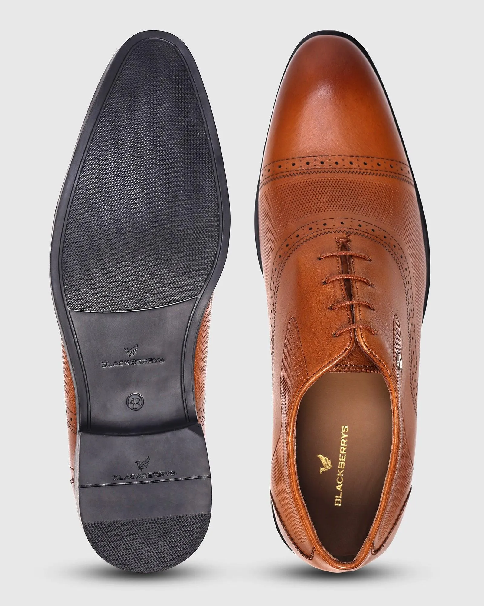 Must Haves Leather Tan Textured Oxford Shoes - Lewis