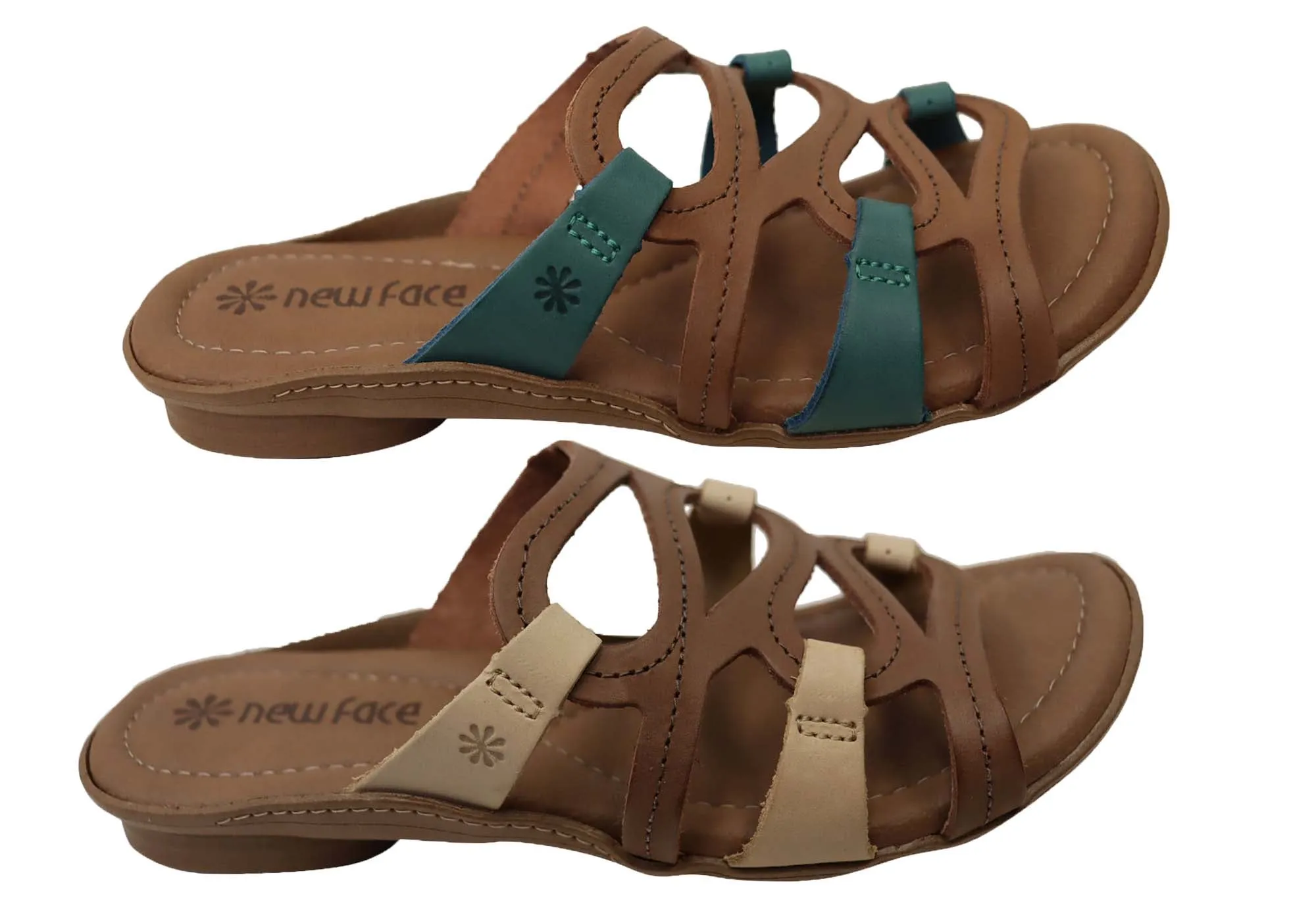 New Face Kestral Womens Comfort Leather Slides Sandals Made In Brazil