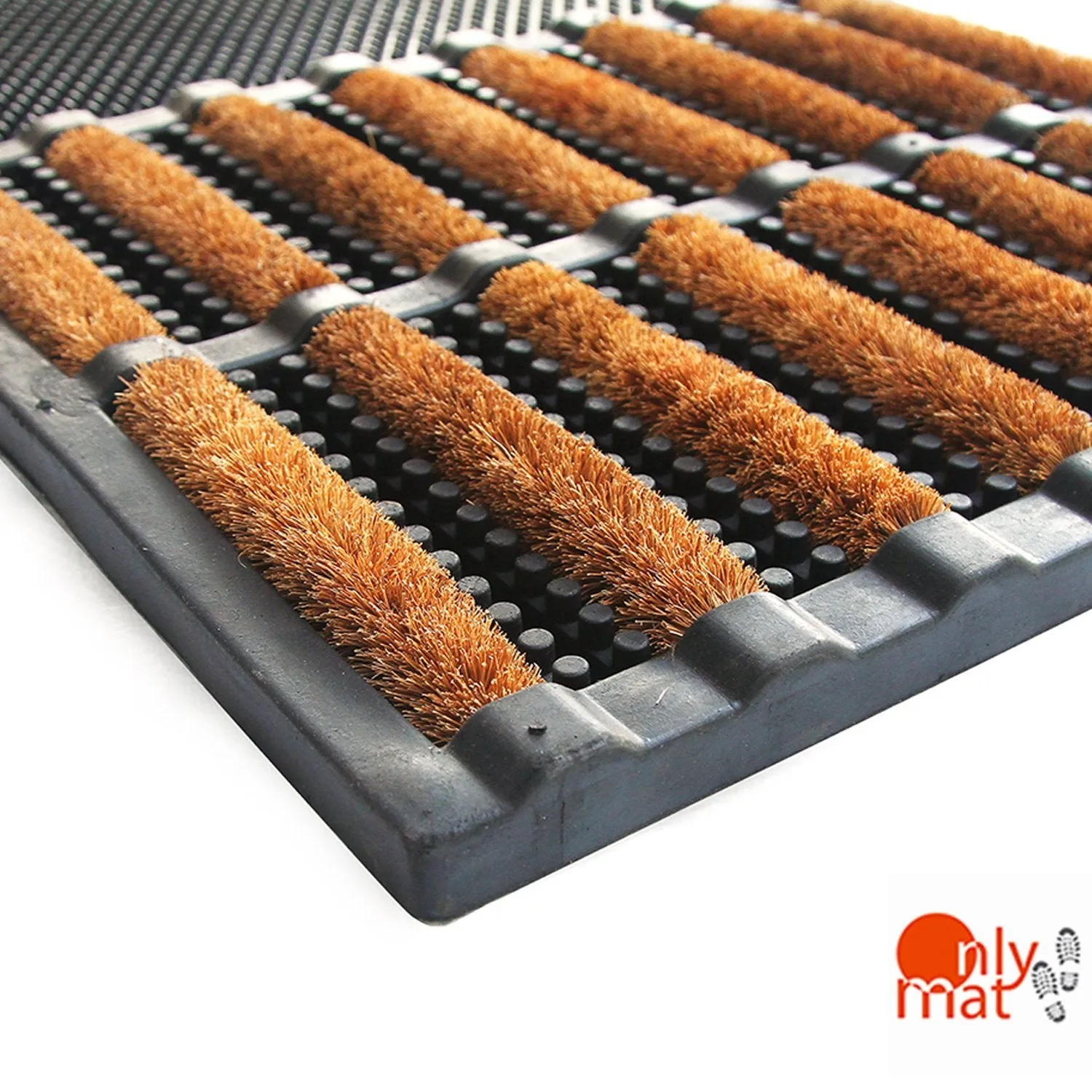 OnlyMat Brush Coir Entrance with Rubber Tray Mat - Best for high traffic entrance - Sanitisation Mat - Indoor / Outdoor, Waterproof