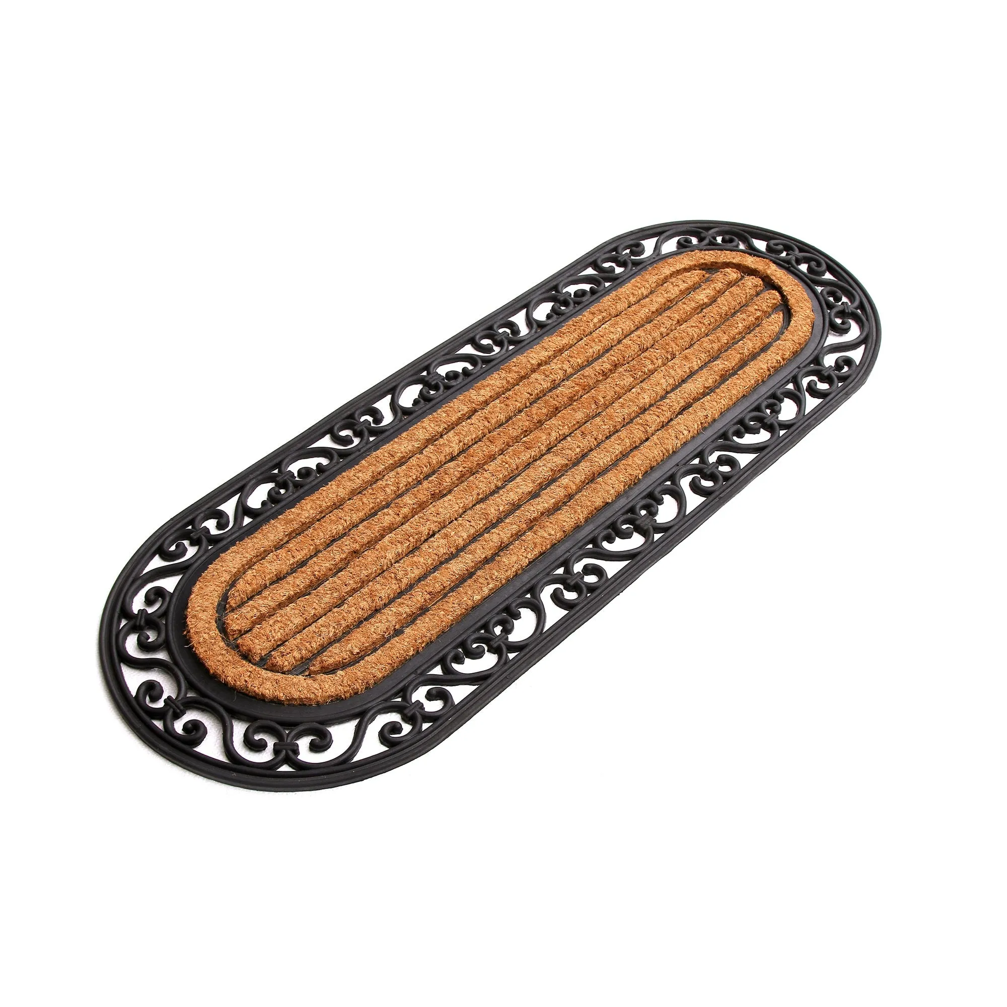 OnlyMat Elegant Long Oval Shaped Rubber Coir Moulded Door Mat 45cm x 120cm