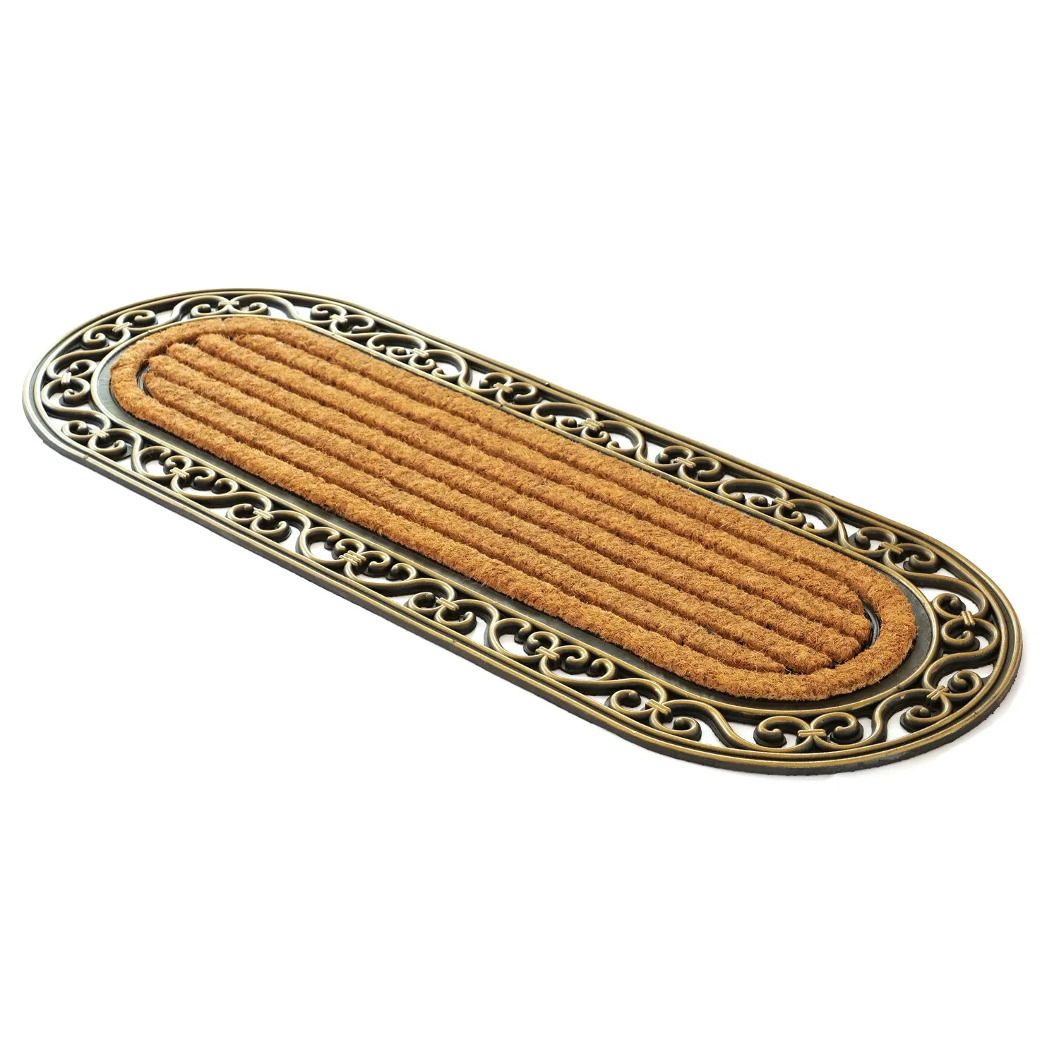 OnlyMat Elegant Long Oval Shaped Rubber Coir Moulded Door Mat 45cm x 120cm