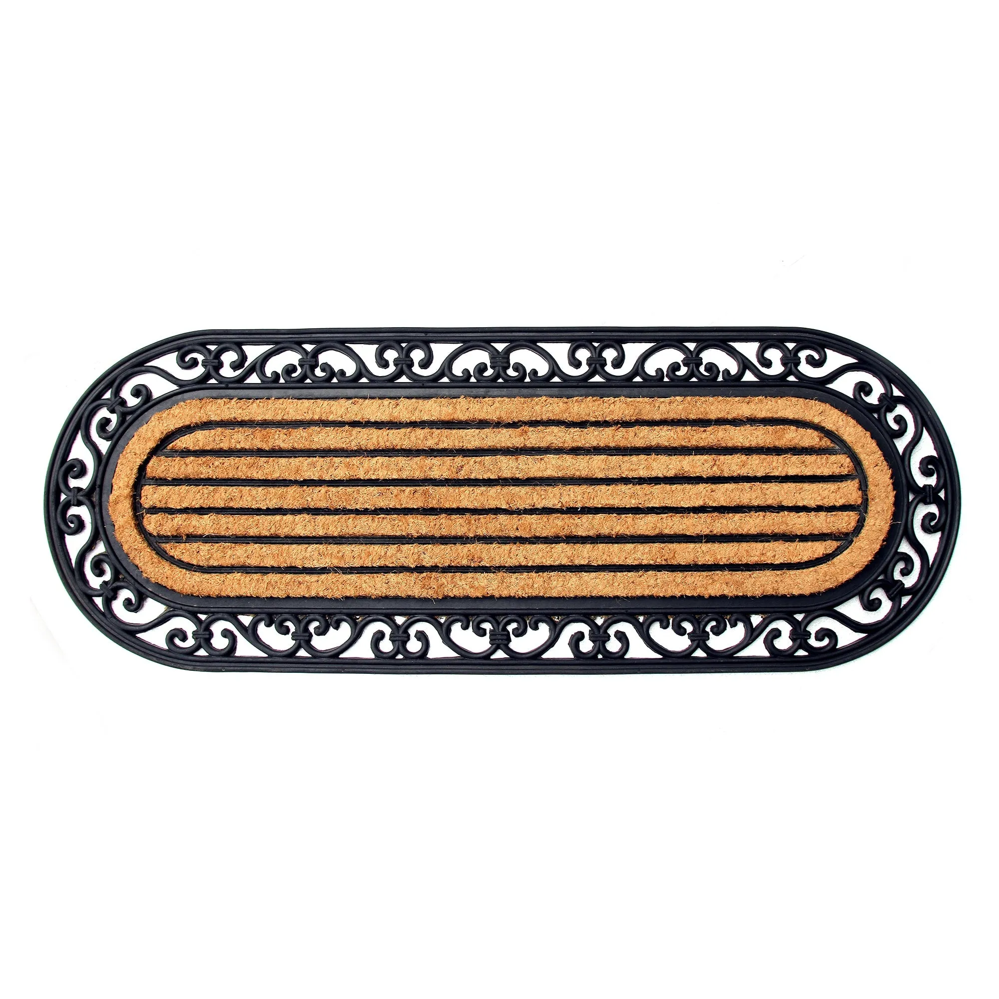 OnlyMat Elegant Long Oval Shaped Rubber Coir Moulded Door Mat 45cm x 120cm