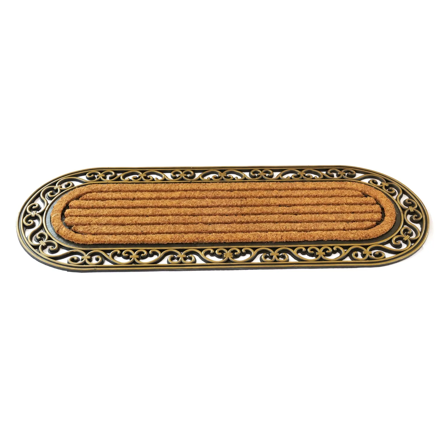 OnlyMat Elegant Long Oval Shaped Rubber Coir Moulded Door Mat 45cm x 120cm