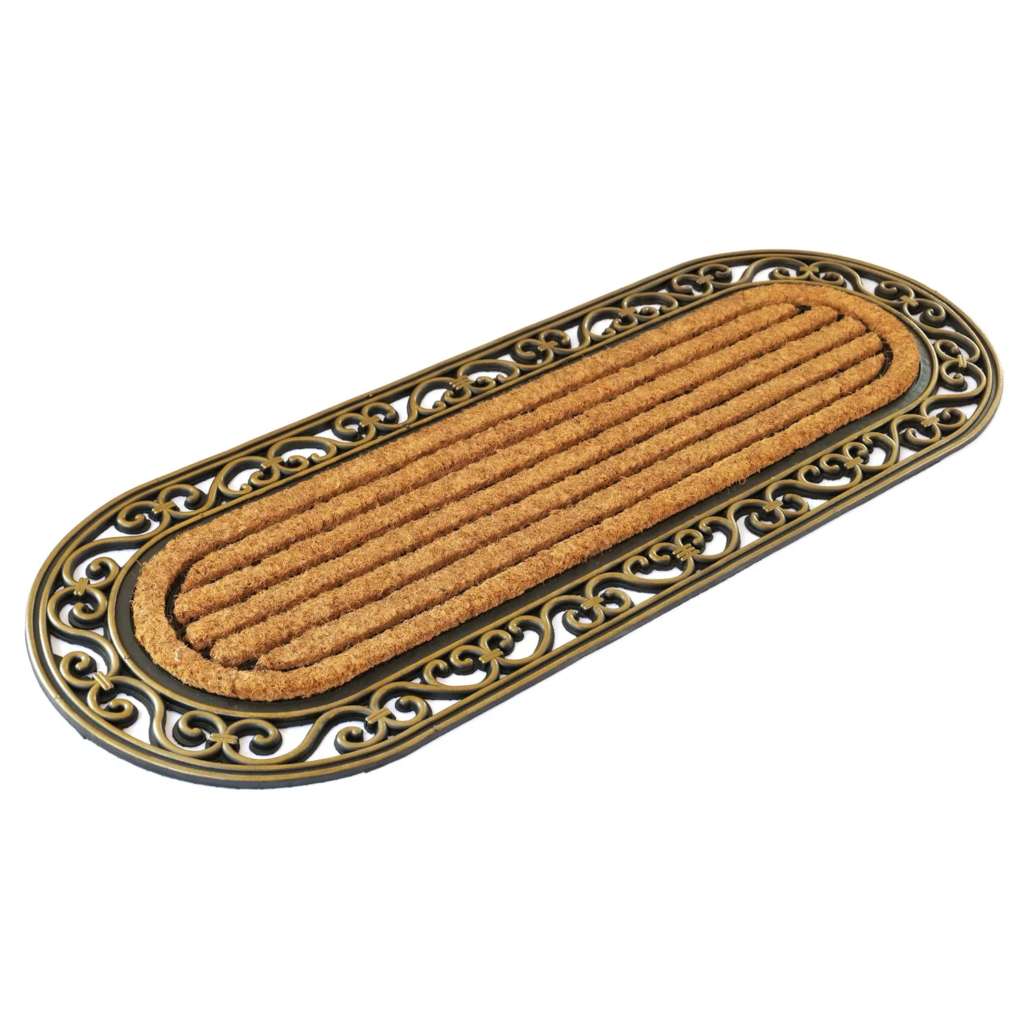 OnlyMat Elegant Long Oval Shaped Rubber Coir Moulded Door Mat 45cm x 120cm