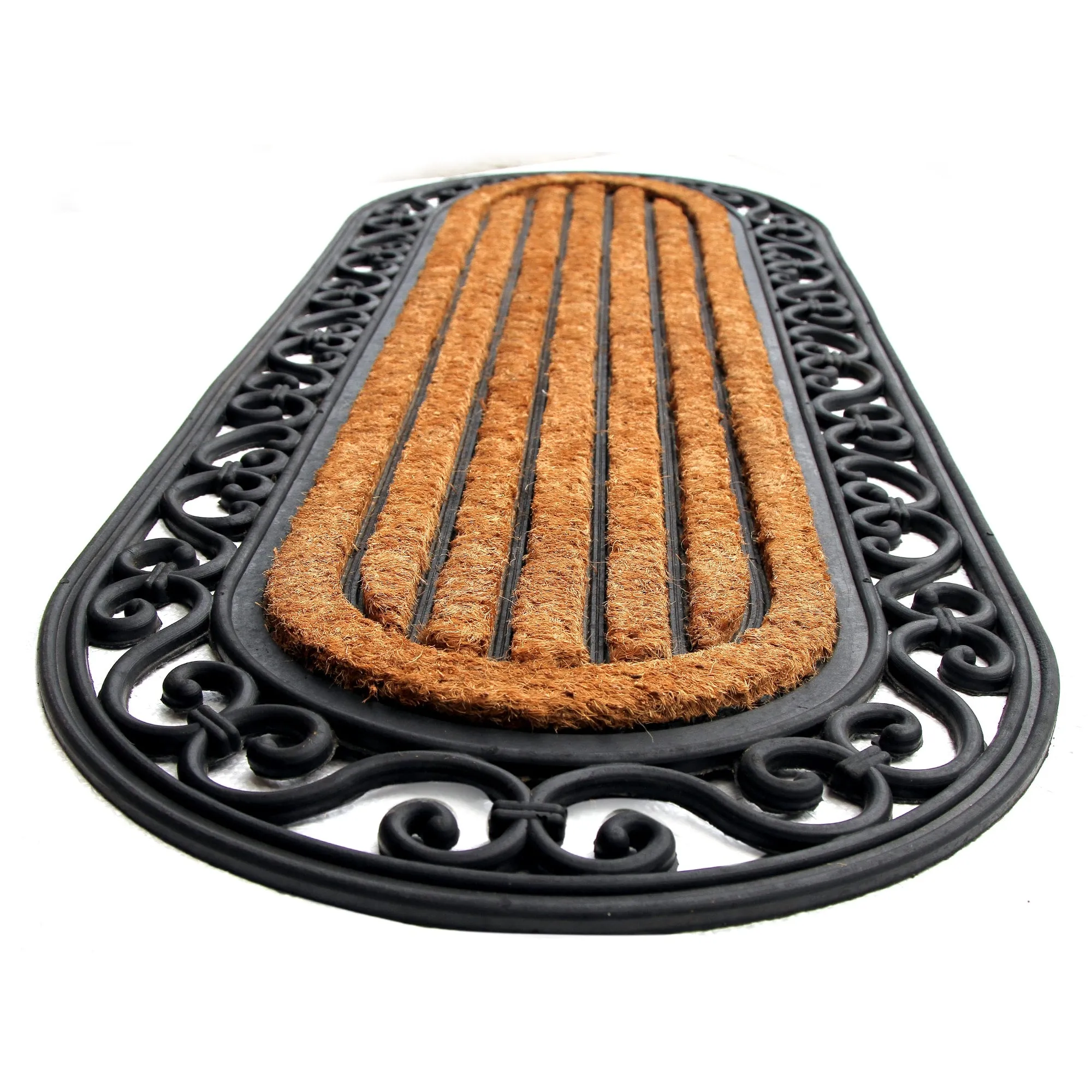 OnlyMat Elegant Long Oval Shaped Rubber Coir Moulded Door Mat 45cm x 120cm