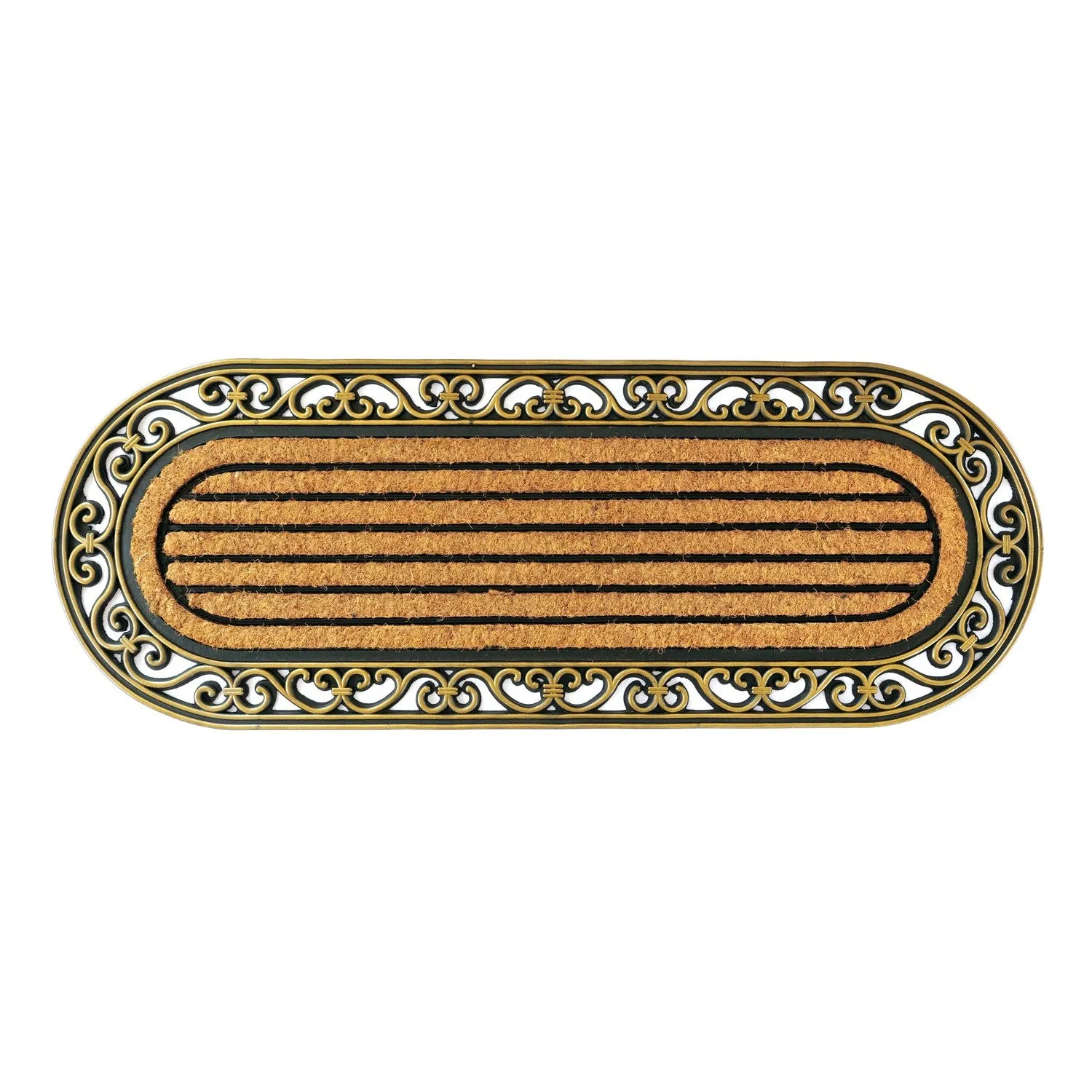 OnlyMat Elegant Long Oval Shaped Rubber Coir Moulded Door Mat 45cm x 120cm