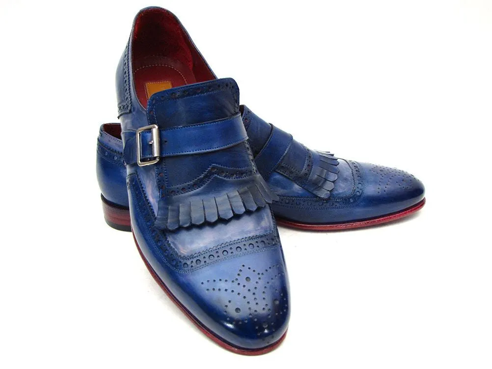 Paul Parkman Kiltie Monkstrap Shoes Dual Tone Blue Leather