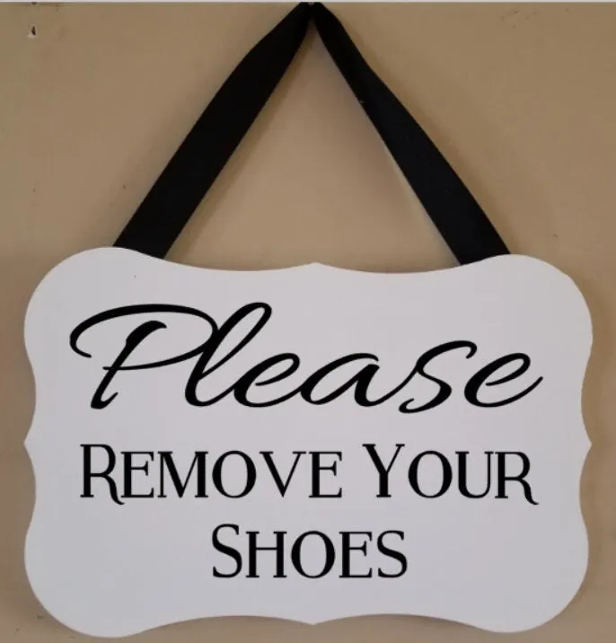 Please Remove Your Shoes Hanging Scalloped Sign