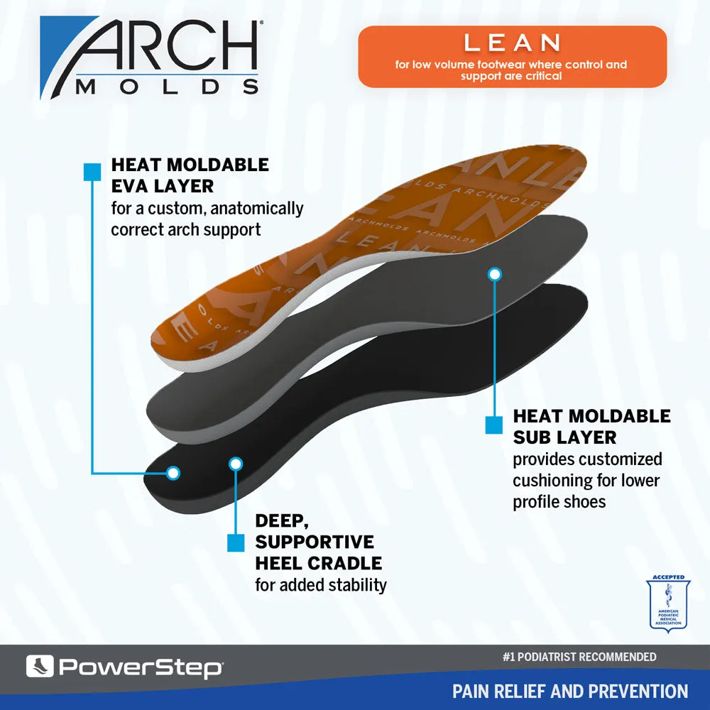 PowerStep ArchMolds Lean Insoles | Low-Profile Custom Arch Support Orthotic, Exact Fit