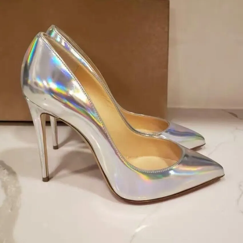 Pre Order:  Silver Faux Leather Pointed-Toe Shoes