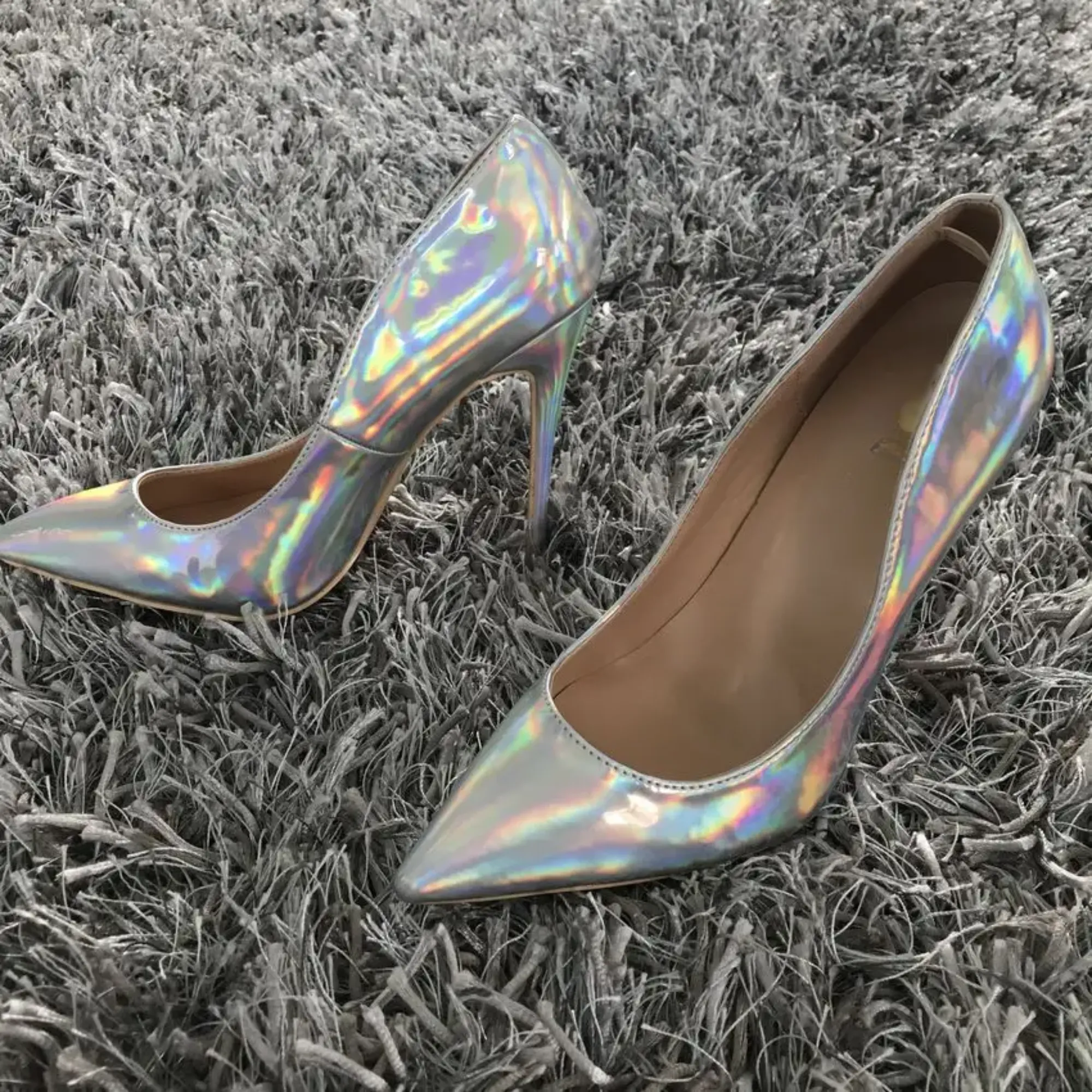 Pre Order:  Silver Faux Leather Pointed-Toe Shoes