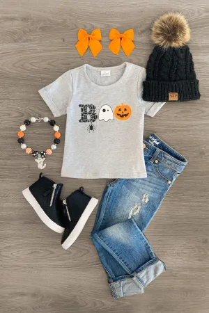 "BOO" Gray Spooky Friends Top