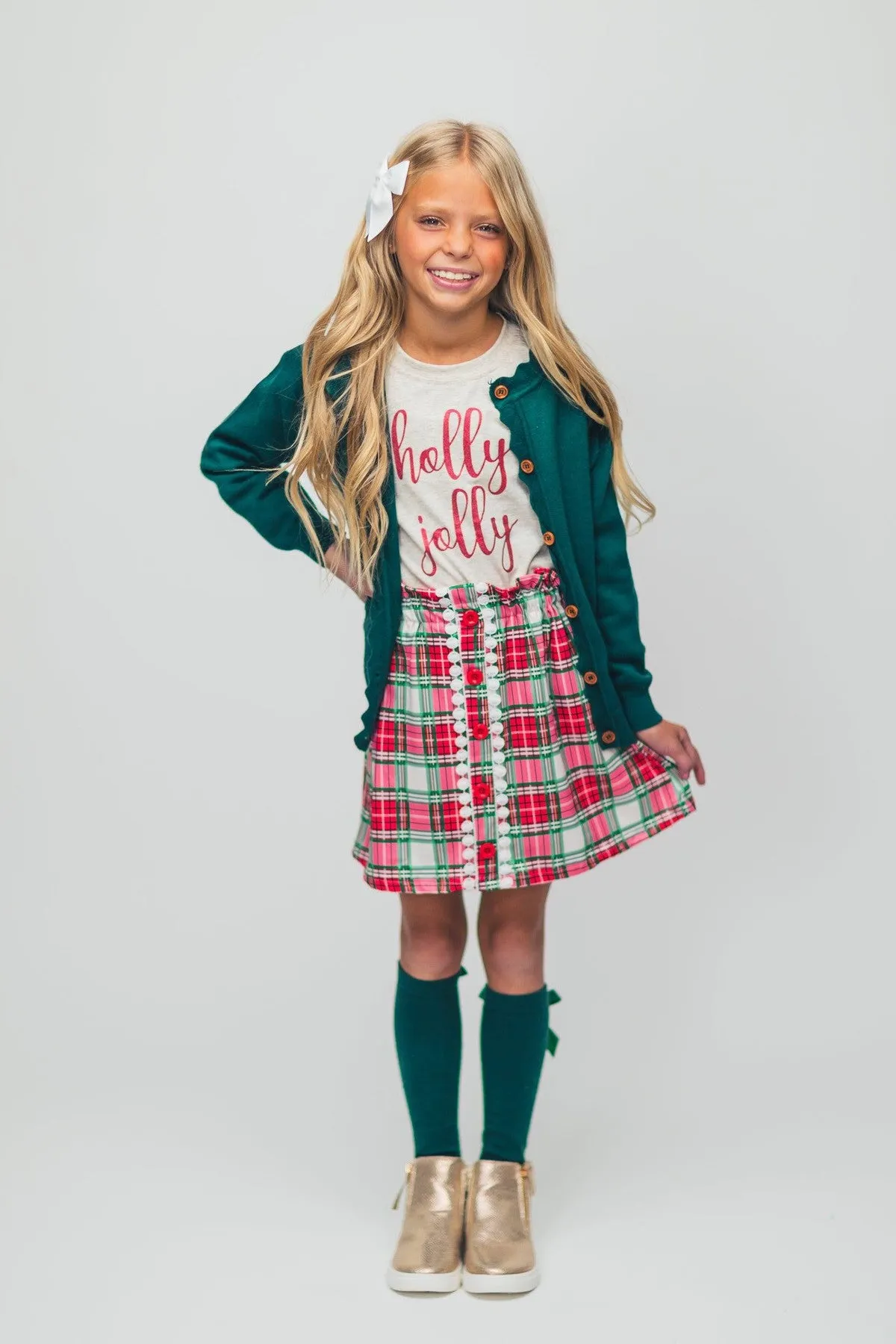 "Holly Jolly" Green Sweater Skirt Set