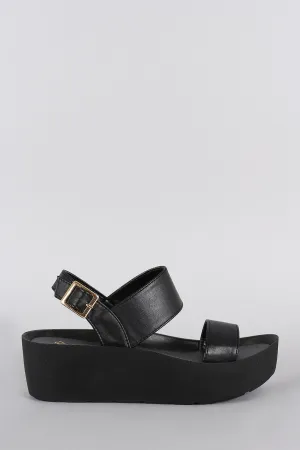 Qupid Two Band Open Toe Flatform Sandal