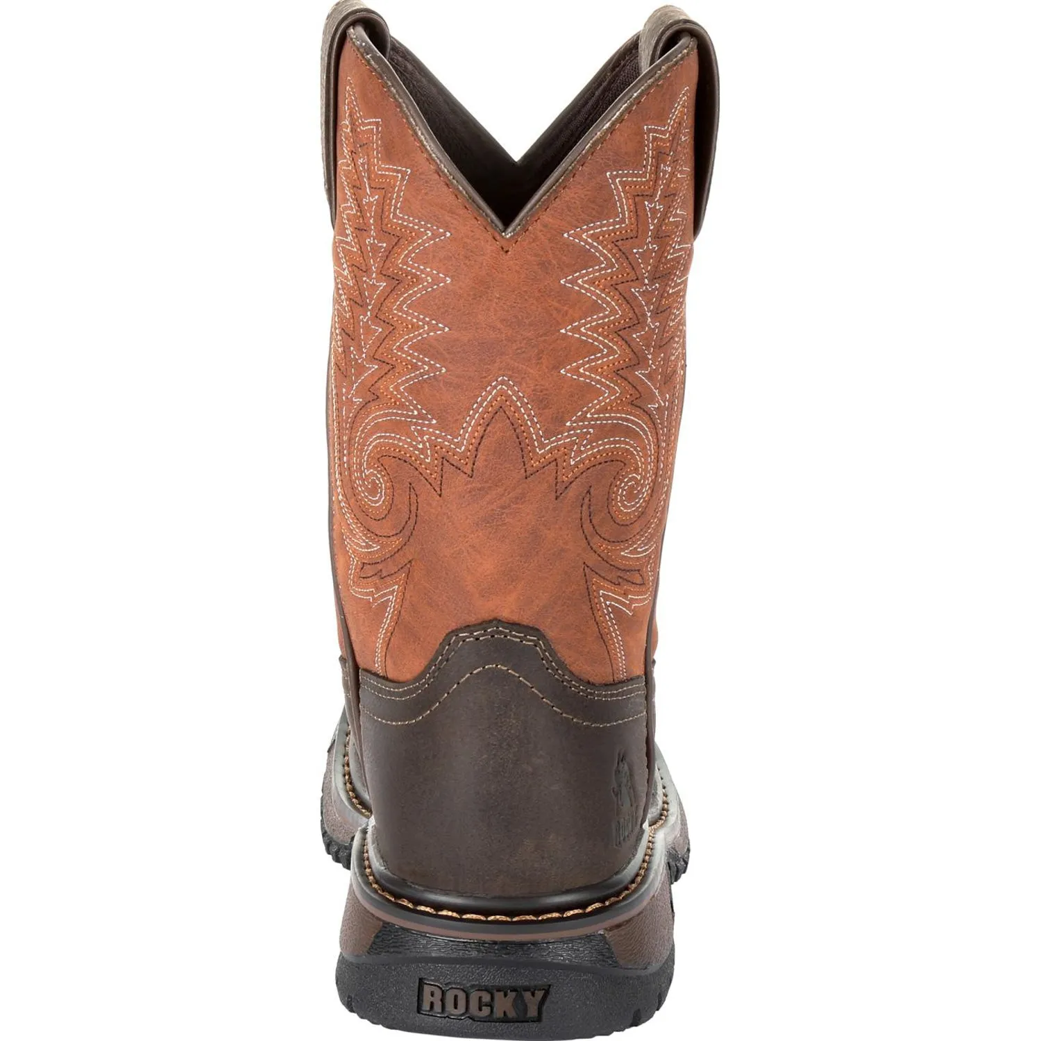 Rocky Kids Boys Chocolate/Orange Leather Ride FLX Western Cowboy Boots