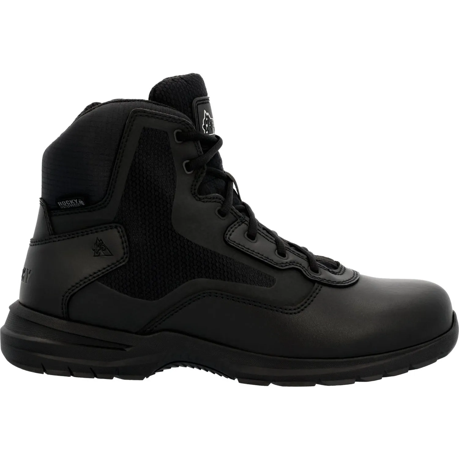 Rocky Mens Black Leather 6in Cadet Side Zip Work Boots