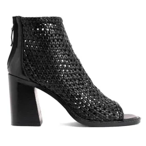 Saint Anna Black Hand Woven Leather Block Heels.