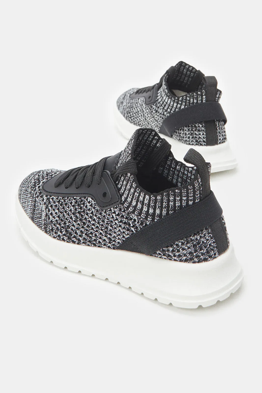 Senior Girls Black Fly Knit Trainers