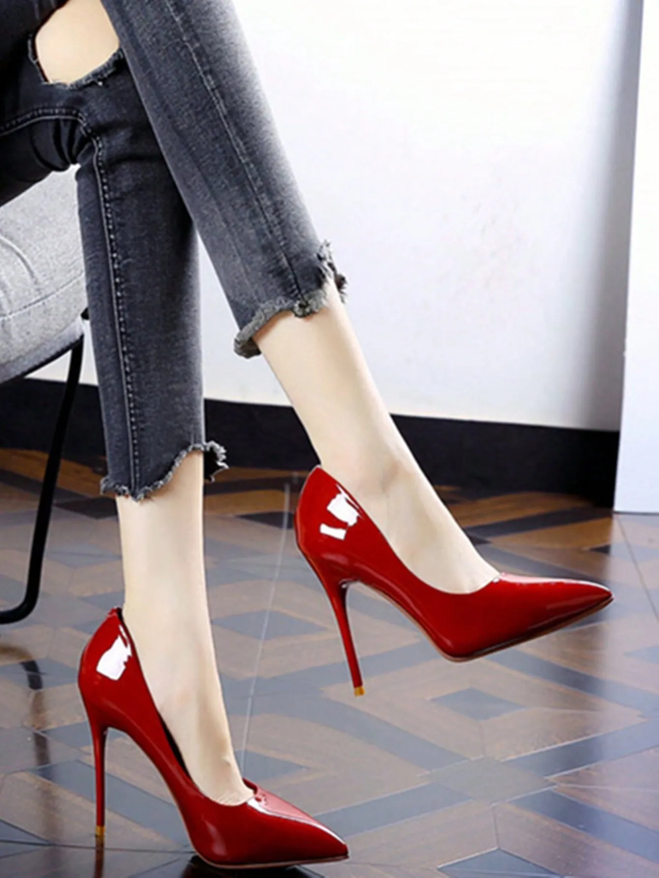 Sexy Pointy Toe Red Patent Leather Stiletto High Heel Shoes