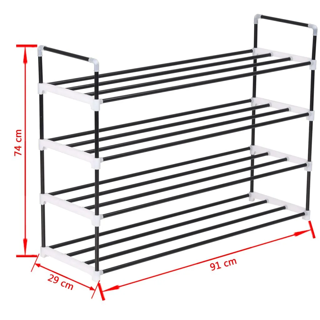 Shoe Rack with 4 Shelves Metal and Plastic Black