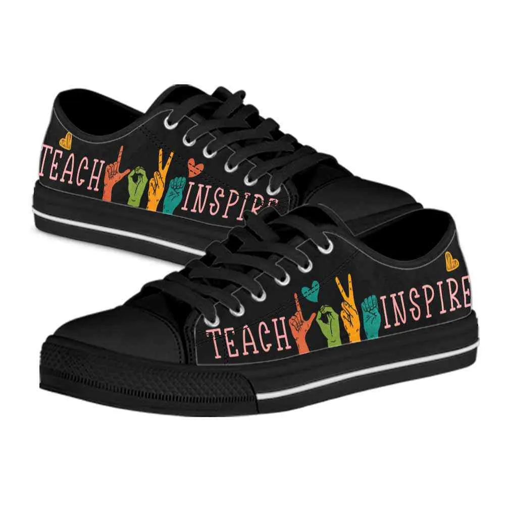 Sign Language Teach Love Inspire Low Top Shoes, Teacher Shoes, Low Top Sneakers