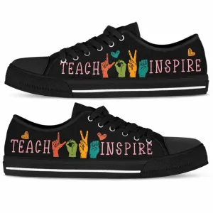 Sign Language Teach Love Inspire Low Top Shoes, Teacher Shoes, Low Top Sneakers