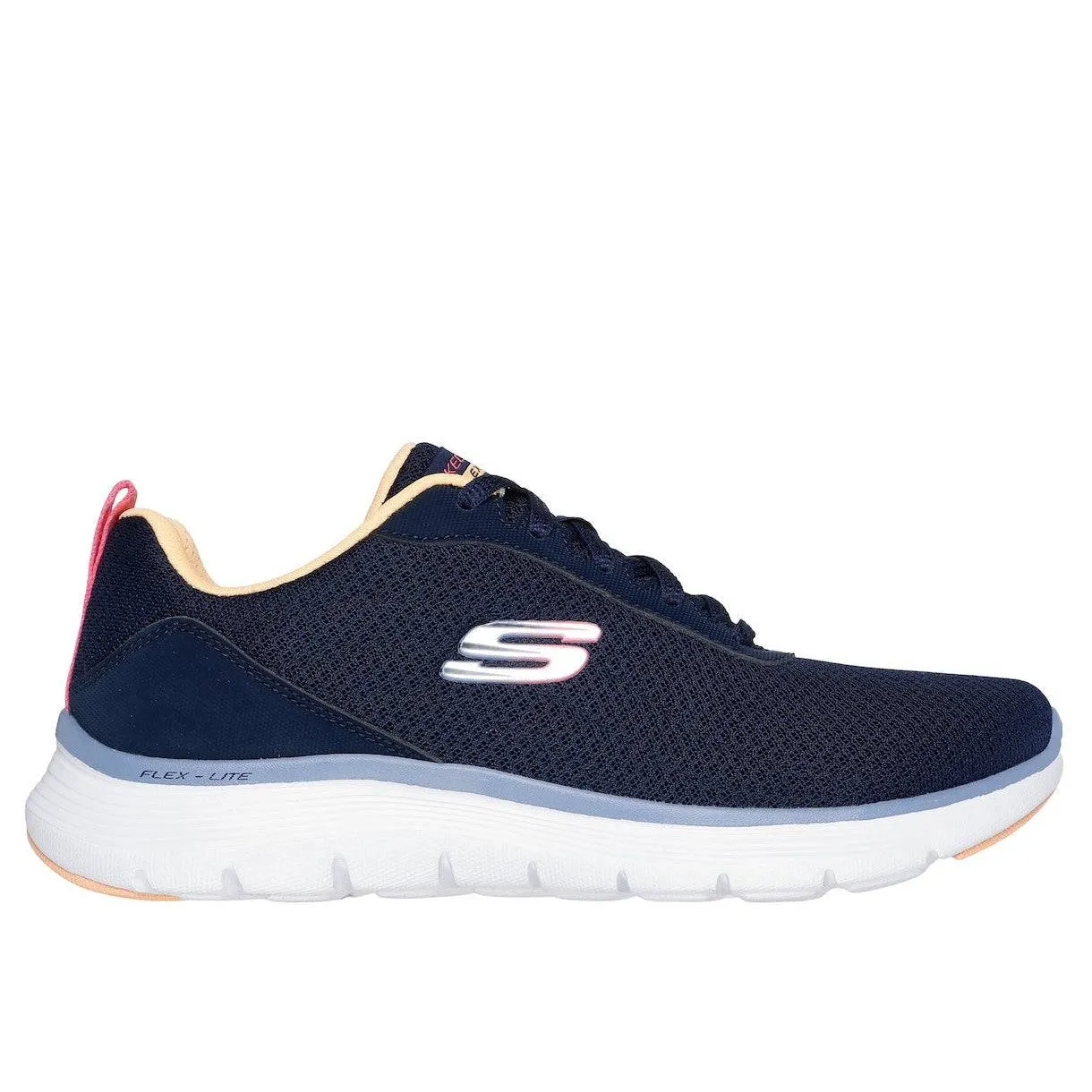 Skechers 150200 Flex Appeal 5.0-New Thrive Ladies Navy Multi Textile Vegan Lace Up Trainers