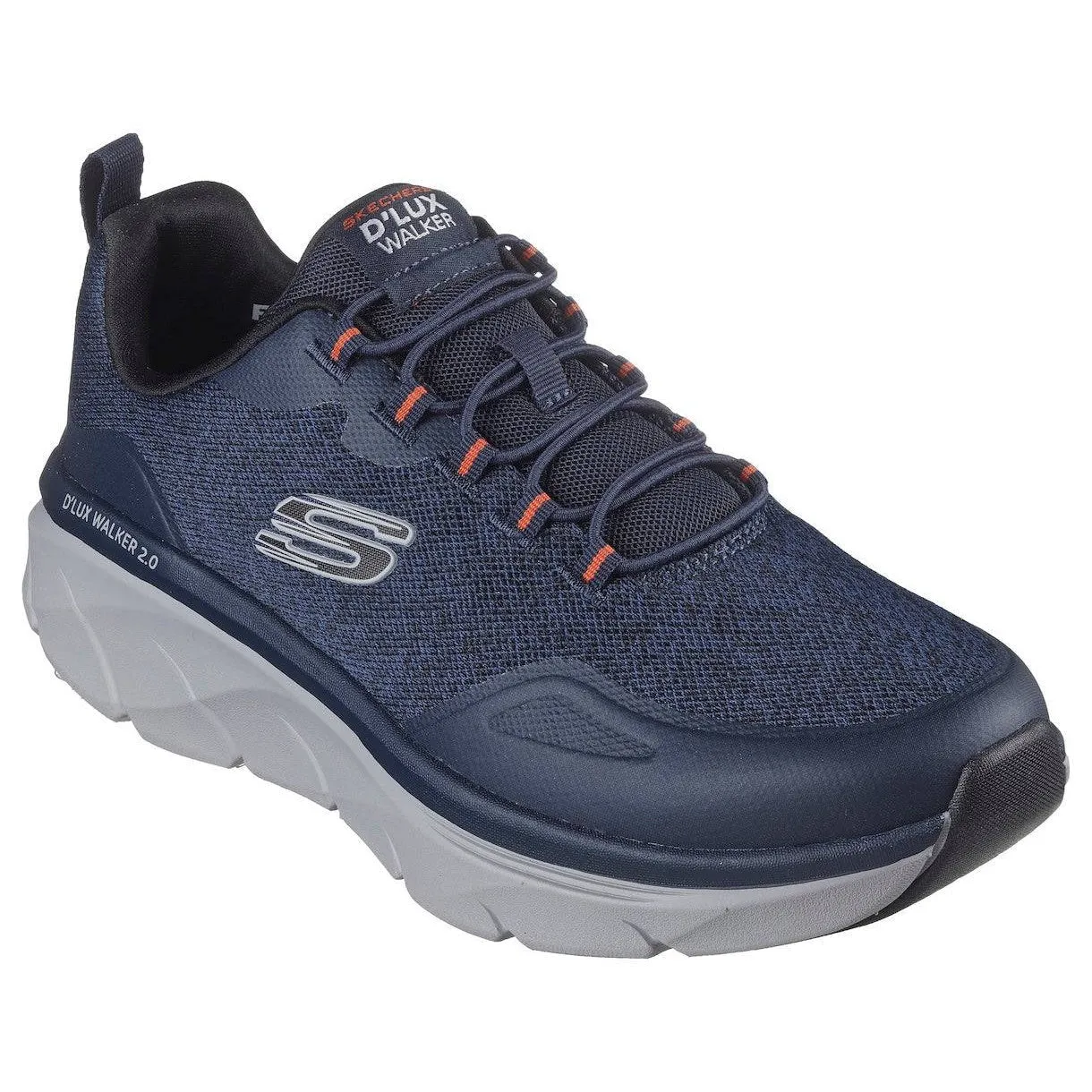 Skechers 232719 D'lux Walker 2.0 - Steadyway Mens Navy Orange Textile Vegan Slip On Trainers