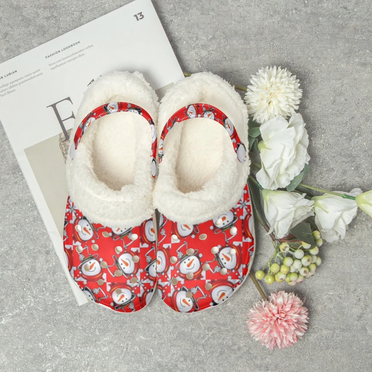 Snow Man's Delight Fuzzy Lined Christmas Clogs - 2 colors