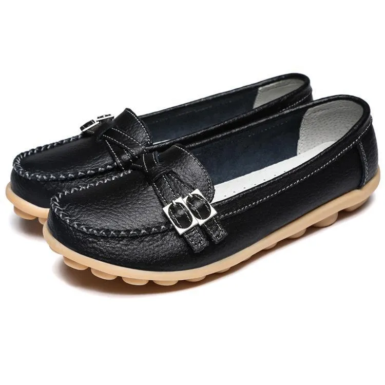 Soft Slip-on Leather Flats Black Flat Shoes For Women