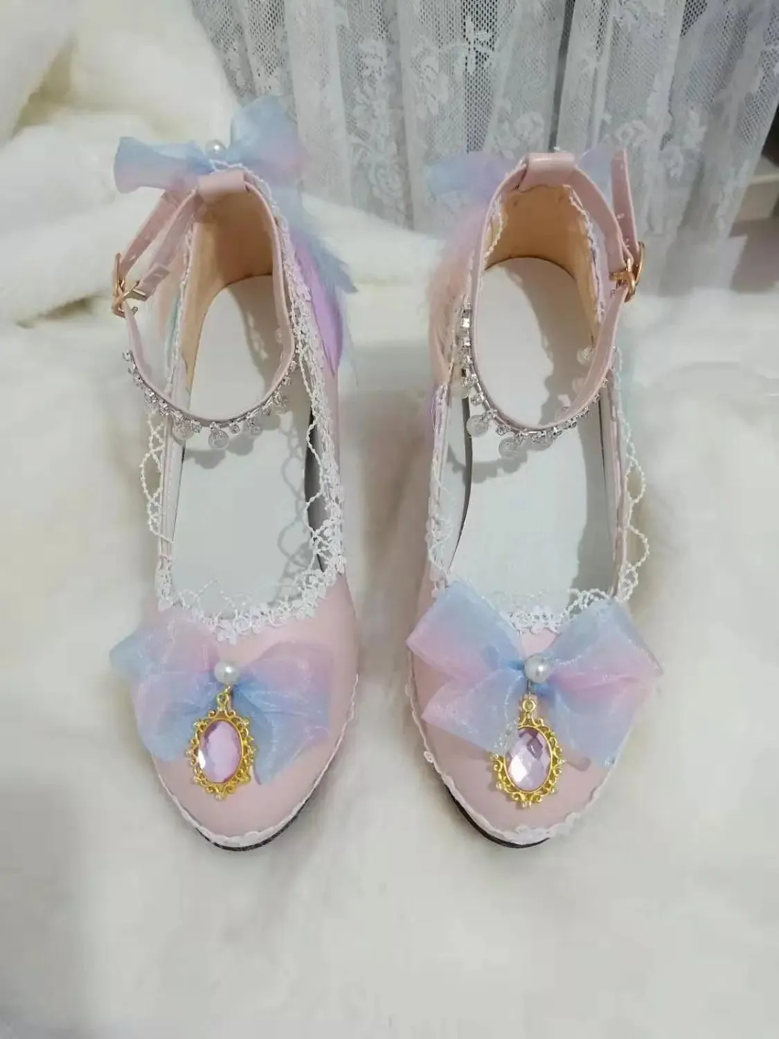 Sohiwoo Japanese sweet lolita shoes kawaii girl round head high heel shallow mouth kawaii shoes cosplay loli daily single shoes