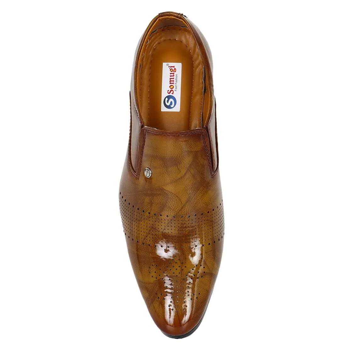 Somugi Tan Slip on Formal Shoes for Men made by Artificial Patent Leather