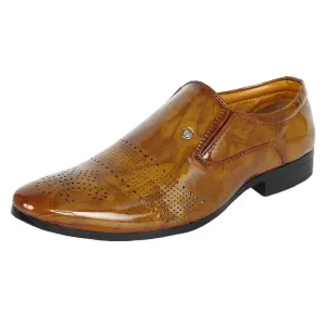 Somugi Tan Slip on Formal Shoes for Men made by Artificial Patent Leather