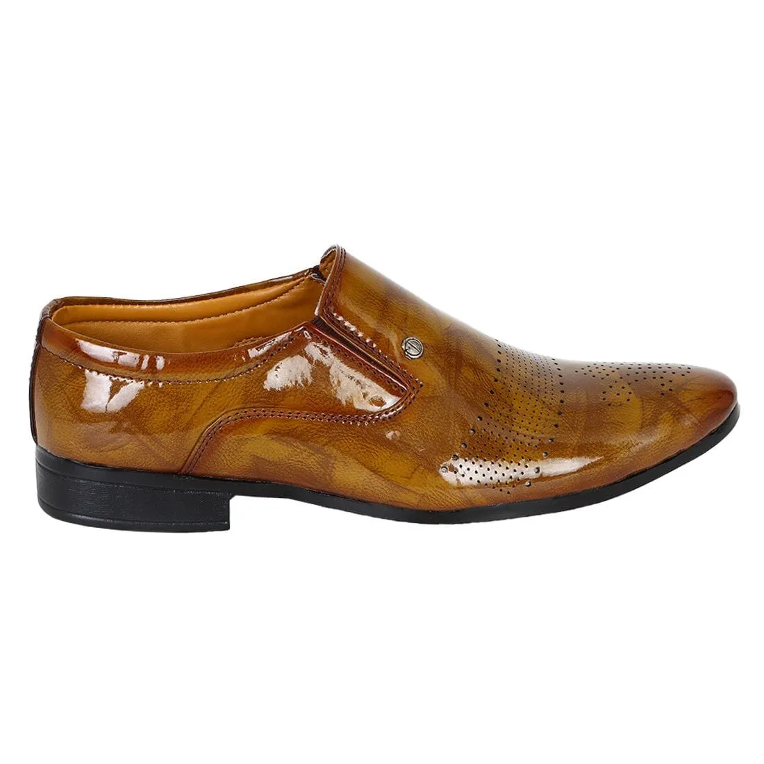 Somugi Tan Slip on Formal Shoes for Men made by Artificial Patent Leather