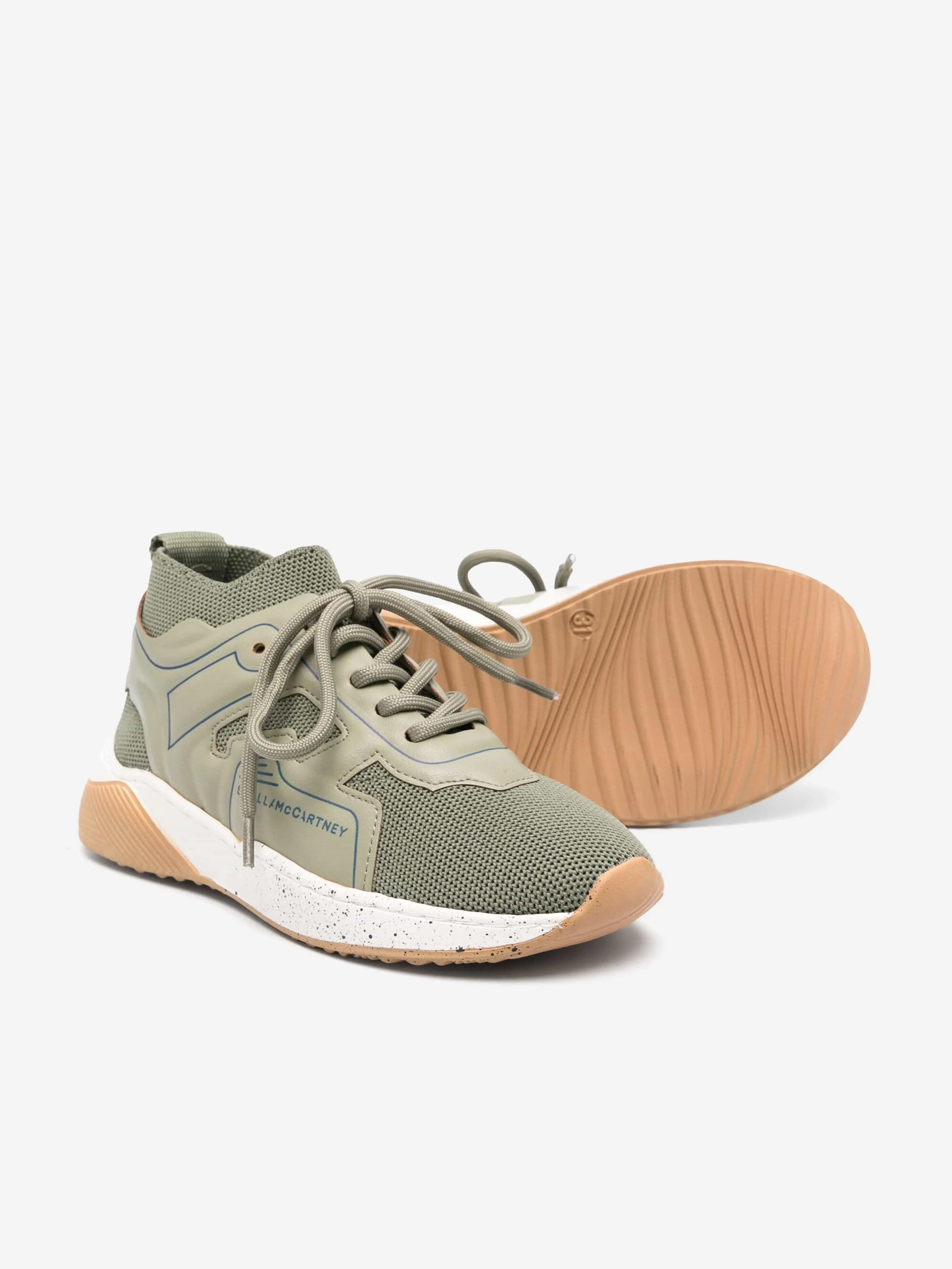 Stella McCartney Kids Lace Up Sock Trainers in Green