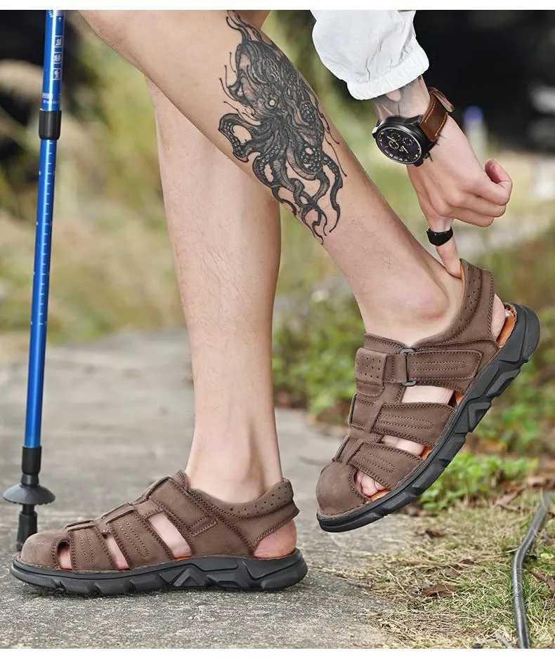 Summer Genuine Leather Men's Sandals Lightweight Men's Shoes Outdoor Comfortable Beach Sandals