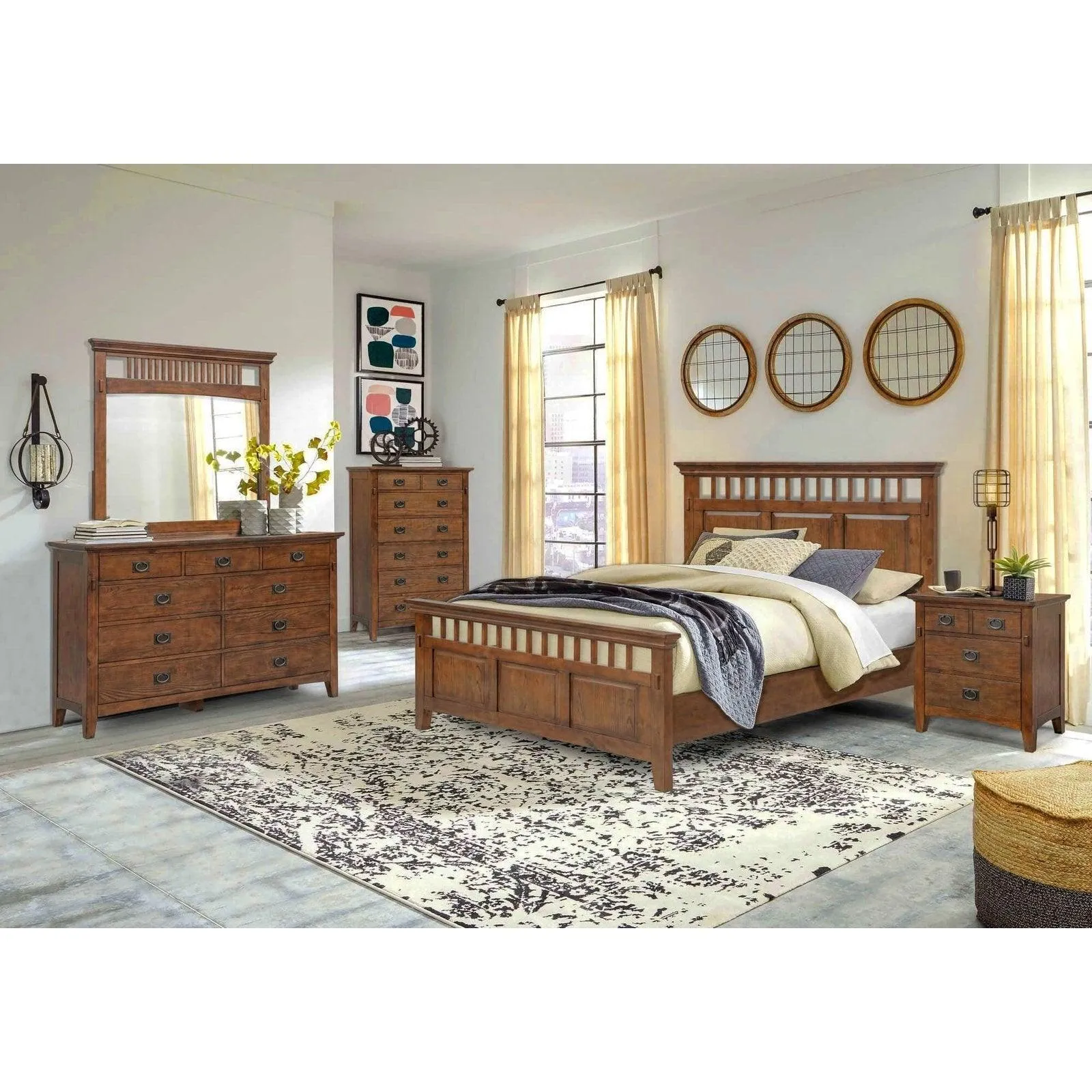 Sunset Trading Mission Bay 5 Piece King Bedroom Set in Amish Brown