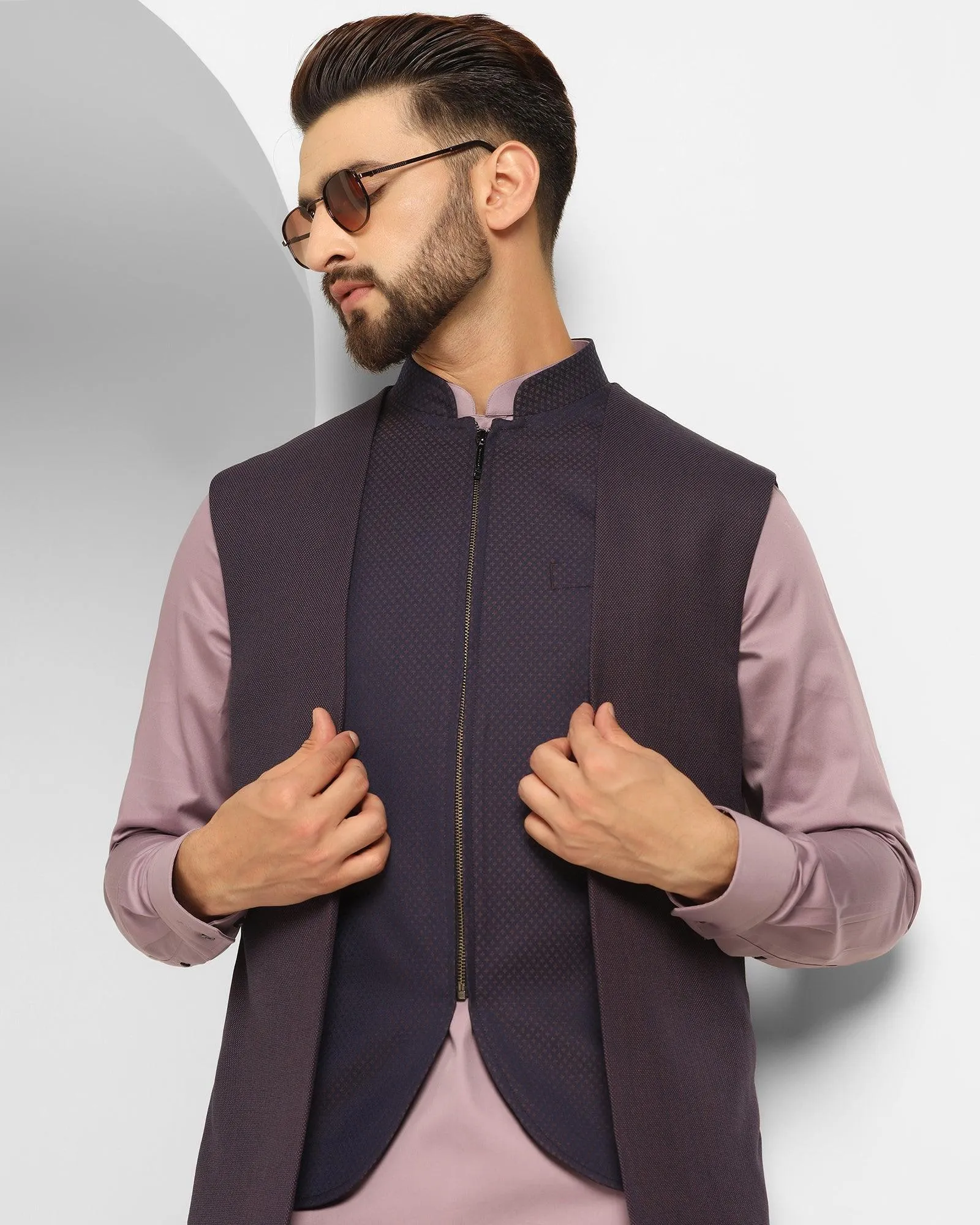 Swarn Multitude 6X Purple Textured Achkan Set - Cosmo