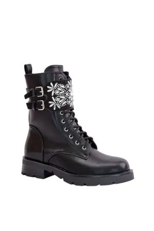 TEEK - Black Petal Band Laced Boots