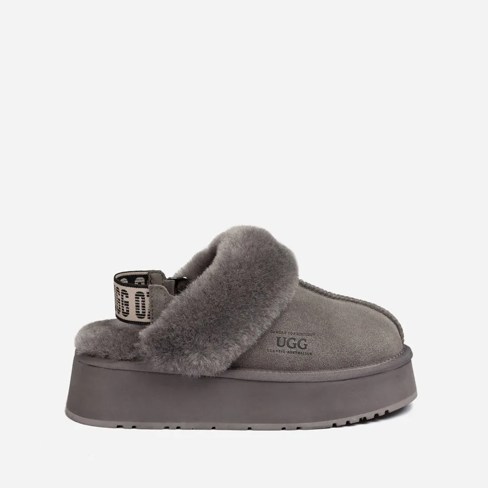 Ugg Platform Slipper (Elastic Logo & Wool Strap) 4.5cm (Detachable Feature)(Water Resistant)