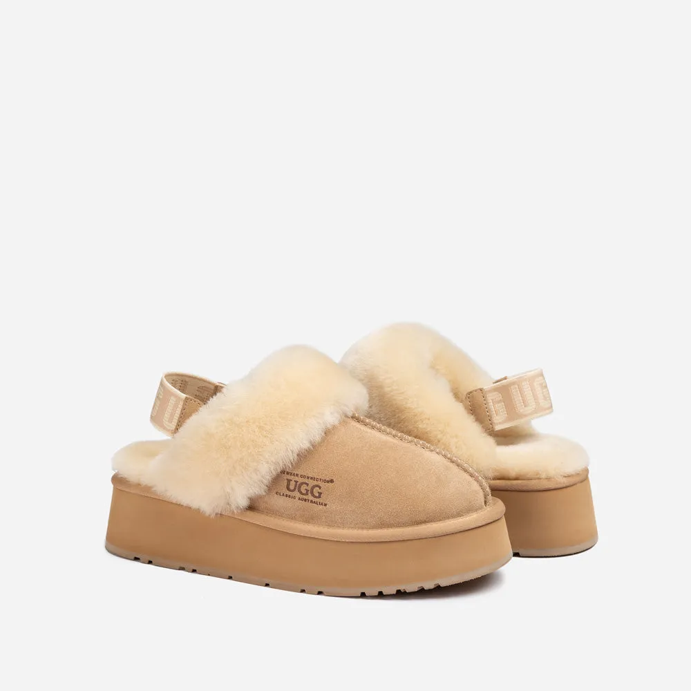 Ugg Platform Slipper (Elastic Logo & Wool Strap) 4.5cm (Detachable Feature)(Water Resistant)