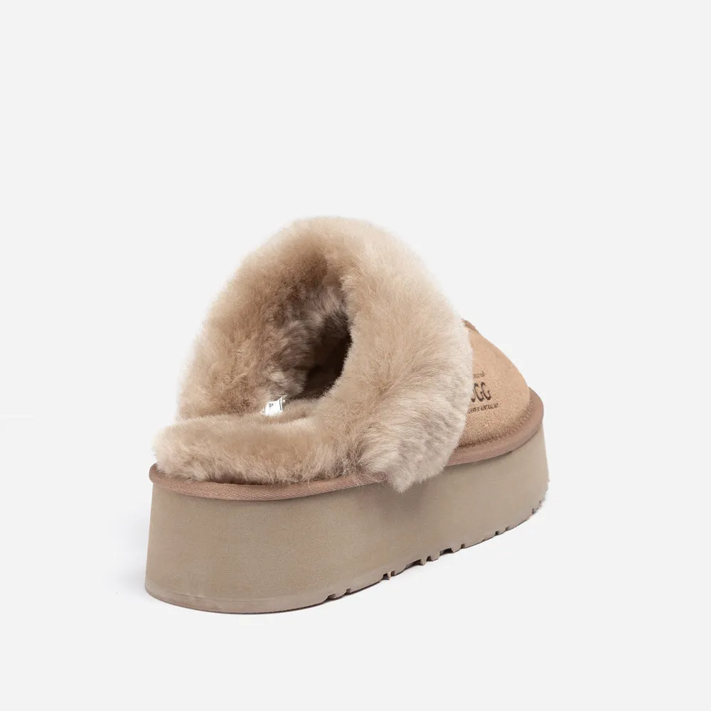 Ugg Platform Slipper (Elastic Logo & Wool Strap) 4.5cm (Detachable Feature)(Water Resistant)