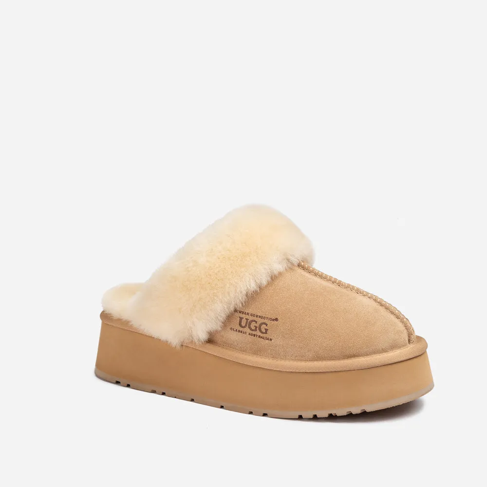 Ugg Platform Slipper (Elastic Logo & Wool Strap) 4.5cm (Detachable Feature)(Water Resistant)