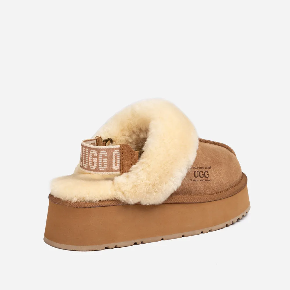 Ugg Platform Slipper (Elastic Logo & Wool Strap) 4.5cm (Detachable Feature)(Water Resistant)