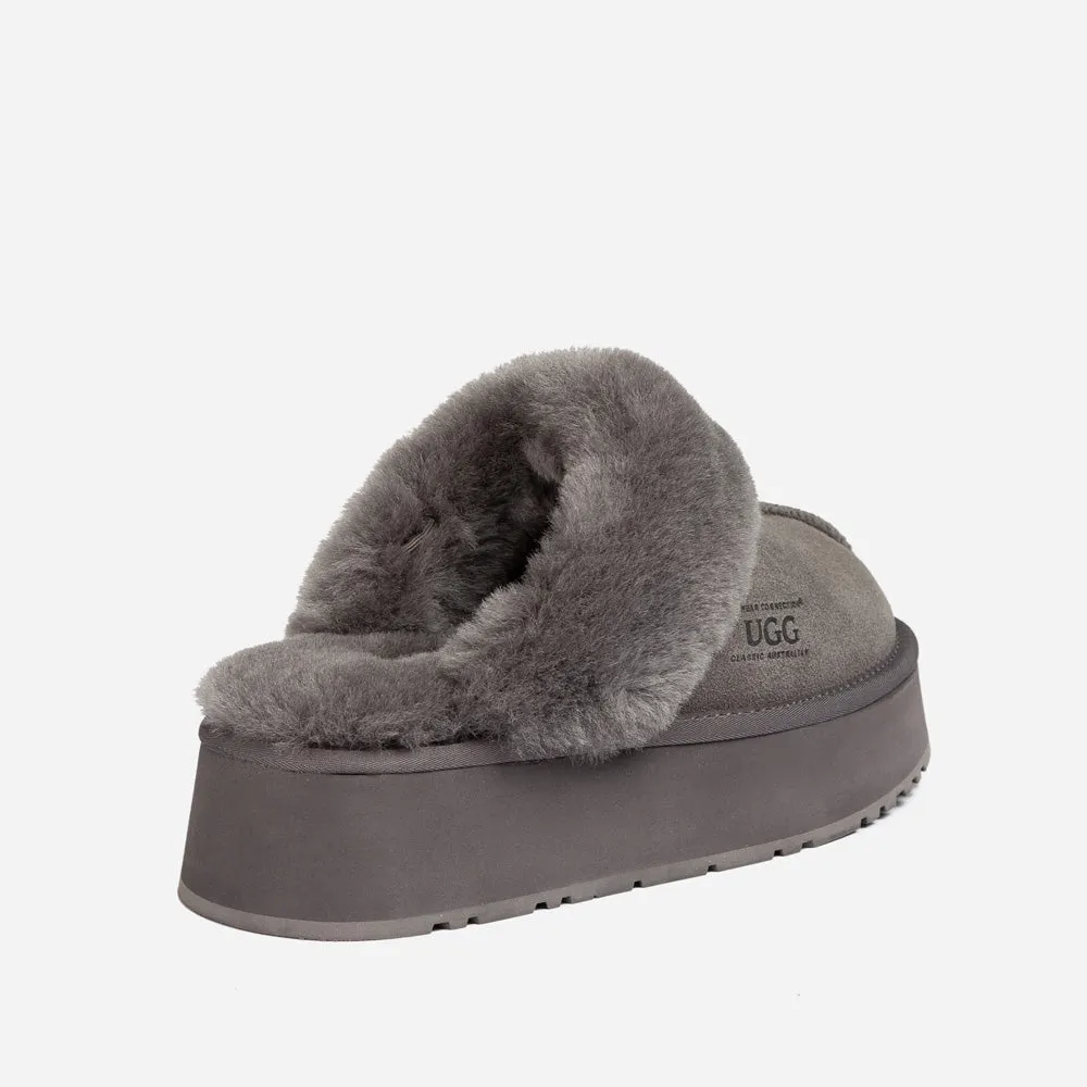 Ugg Platform Slipper (Elastic Logo & Wool Strap) 4.5cm (Detachable Feature)(Water Resistant)