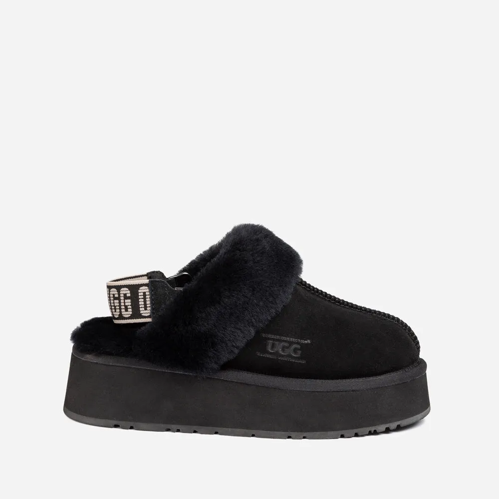 Ugg Platform Slipper (Elastic Logo & Wool Strap) 4.5cm (Detachable Feature)(Water Resistant)