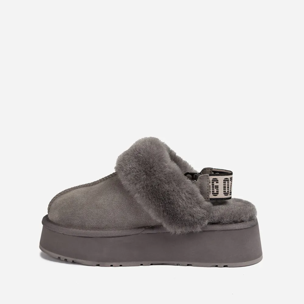 Ugg Platform Slipper (Elastic Logo & Wool Strap) 4.5cm (Detachable Feature)(Water Resistant)